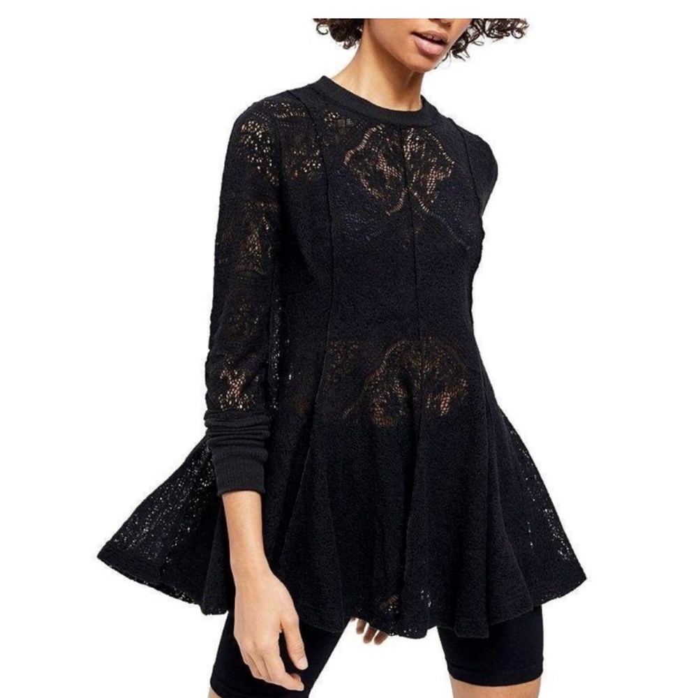 Free People Black Lace Long Sleeve Tunic